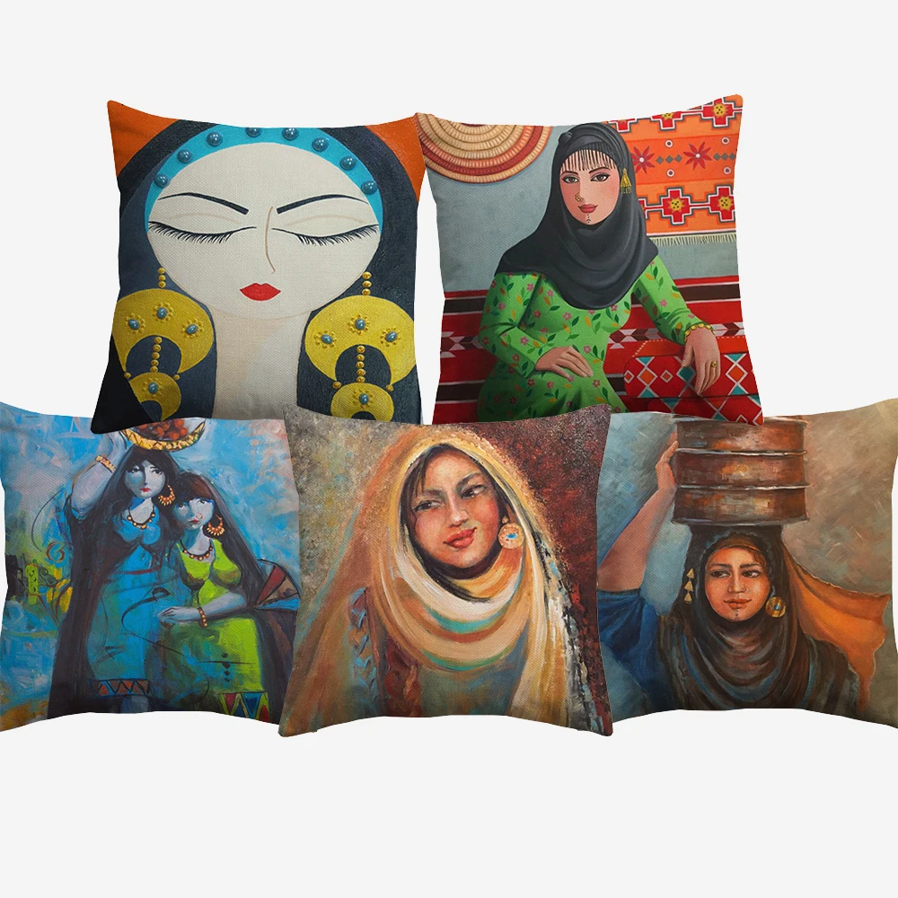 Oil Painting Middle East Arabian Lady Women Cushion Cover Islam Culture Folk Art Pillow Covers Bedroom Sofa Linen Pillow Case
Oil Painting Middle East Arabian Lady Women Cushion Cover Islam Culture Folk Art Pillow Covers Bedroom Sofa Linen Pillow Case