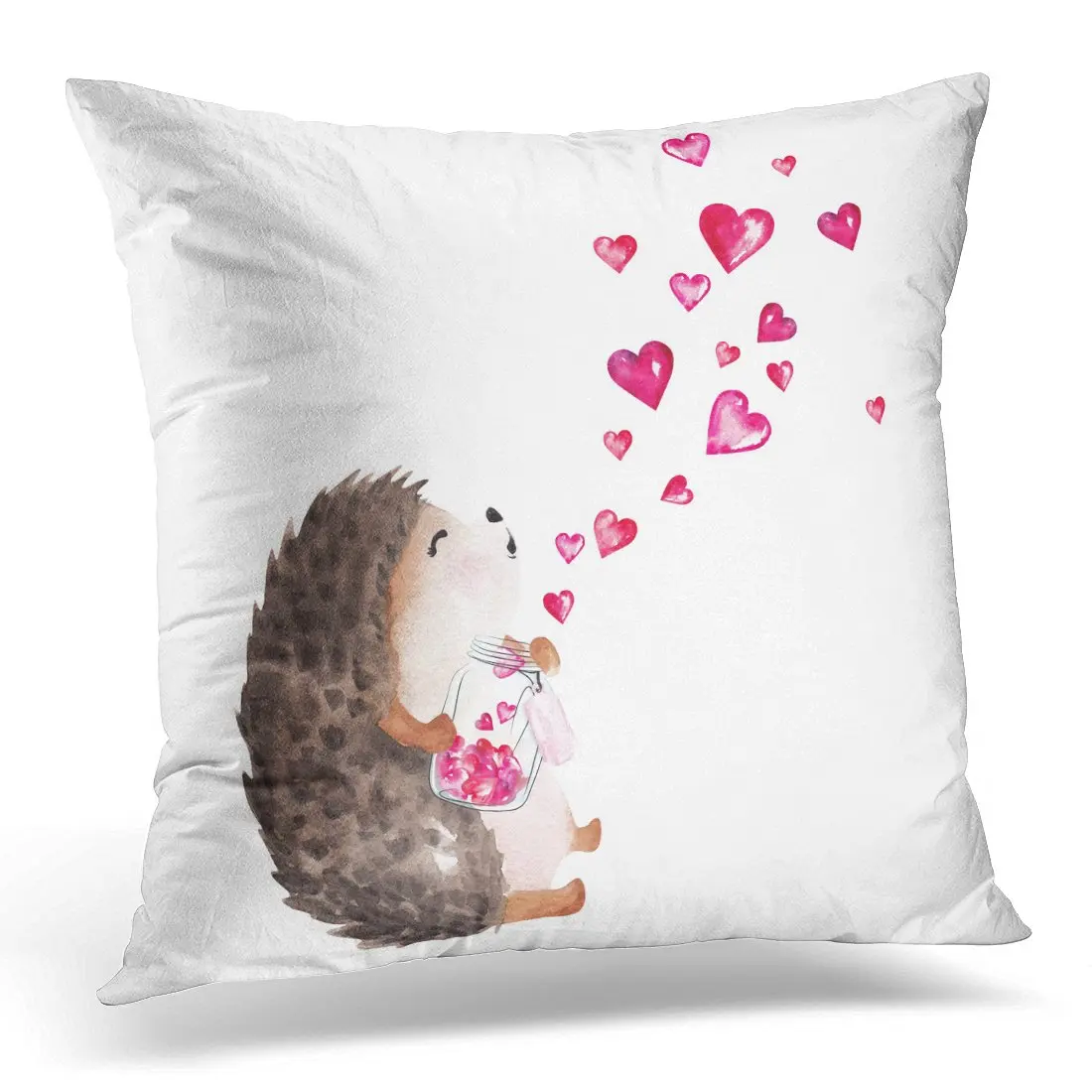 Throw Pillow White Animal Hand Drawn Watercolor Hedgehog Holding Glass Jar with Hearts Painting Pillow Case Home Square 
Throw Pillow White Animal Hand Drawn Watercolor Hedgehog Holding Glass Jar with Hearts Painting Pillow Case Home Square