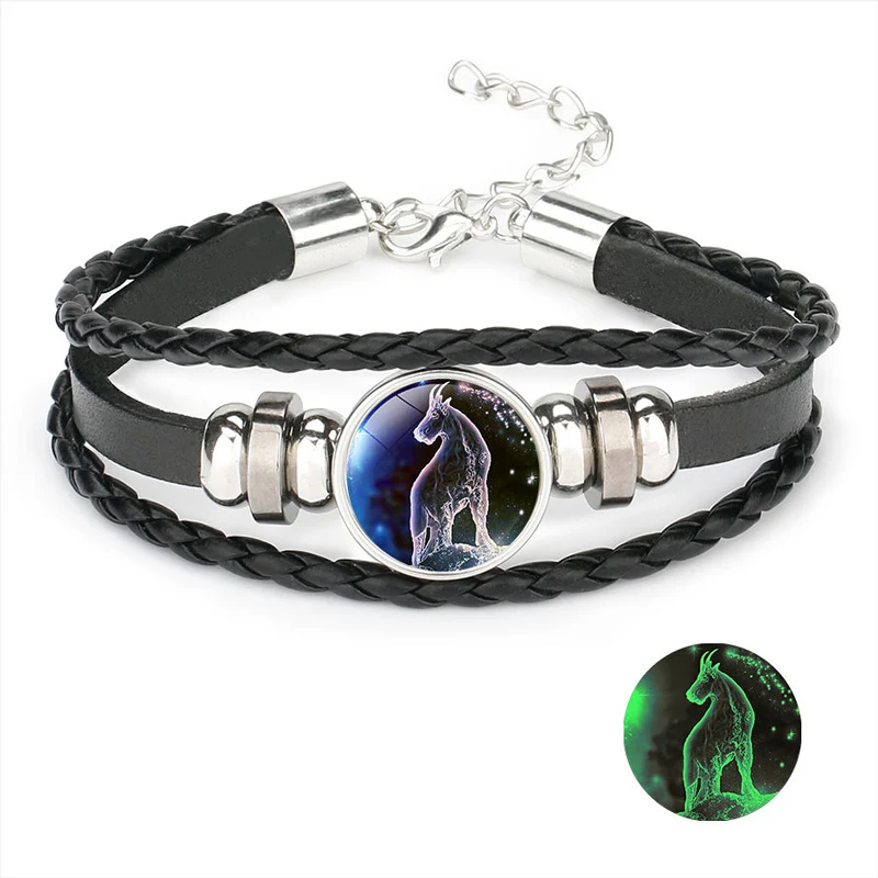 NIUYITID Luminous 12 Constellation Bracelet For Women Men Braided Leather Rope Braclet Horoscope Adjustable Jewelry Dropshipping (14)