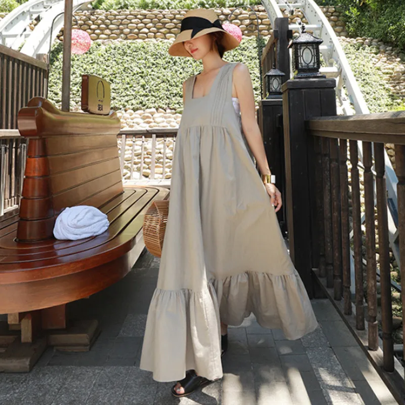 

TVVOVVIN Cotton Linen Sleeveless Dress Women Korean Style Wild Casual Long Dress Female Summer New 2019 Pluz Size Dresses C096