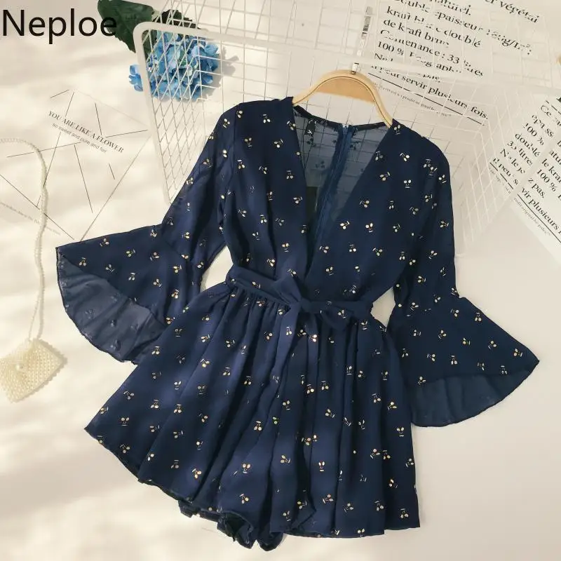 Neploe Cherry Pattern Women Jumpsuits New V-Neck Flare Sleeve Playsuits Fashion High Waist Zipper Bodysuits 45246
Neploe Cherry Pattern Women Jumpsuits New V-Neck Flare Sleeve Playsuits Fashion High Waist Zipper Bodysuits 45246