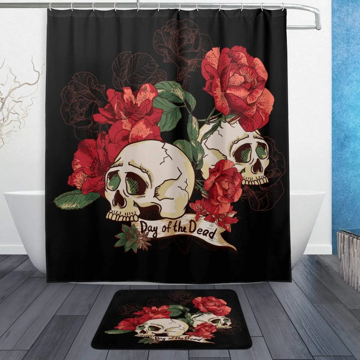 Day of the Dead Flower Sugar Skull Waterproof Polyester Fabric Shower Curtain Doormat Floor Mat Bathroom Home Decor Black Red
Day of the Dead Flower Sugar Skull Waterproof Polyester Fabric Shower Curtain Doormat Floor Mat Bathroom Home Decor Black Red