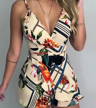 Sexy V-Neck Spaghetti Strap Ruffles Floral Print Rompers Women Summer Stripe Casual Playsuit Holiday Jumpsuits
Sexy V-Neck Spaghetti Strap Ruffles Floral Print Rompers Women Summer Stripe Casual Playsuit Holiday Jumpsuits