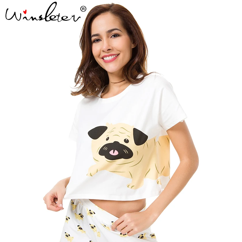 Cute Sleep Top T shirt Women Pug Print Crop Top Short Sleeve Loose S-XXL Cotton T shirt Pajamas Women Clothing pyjamas T6825
Cute Sleep Top T shirt Women Pug Print Crop Top Short Sleeve Loose S-XXL Cotton T shirt Pajamas Women Clothing pyjamas T6825
