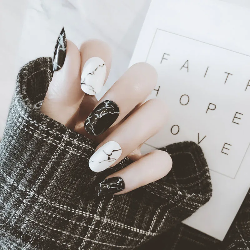Ladies Office Home Fashion Artificial Nail Punk Style Nail Tips Sticker with Glue Girls Fashion White Black Marble Fake Nails
Ladies Office Home Fashion Artificial Nail Punk Style Nail Tips Sticker with Glue Girls Fashion White Black Marble Fake Nails