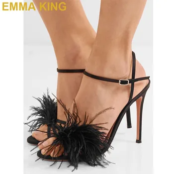 Fashion Black Feathers Sandals Woman Sexy High Heels Ankle Buckled Designer Shoes Elegant Female Dress Shoes Women Sandals 2019
Fashion Black Feathers Sandals Woman Sexy High Heels Ankle Buckled Designer Shoes Elegant Female Dress Shoes Women Sandals 2019