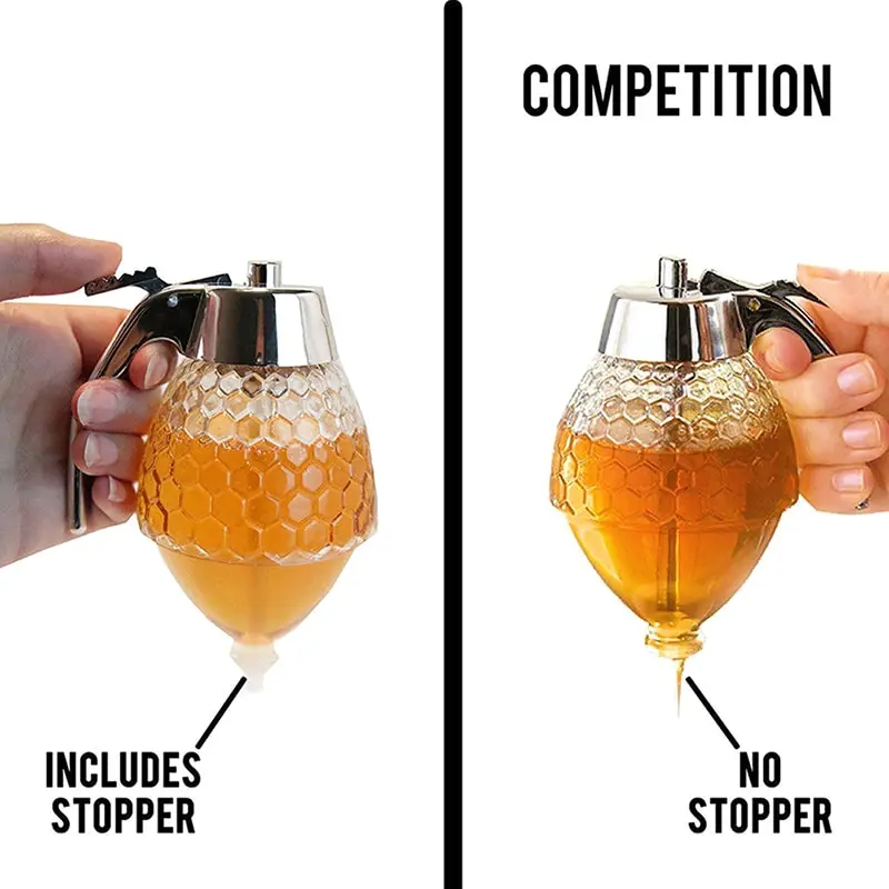Honey Dispenser Jar Container Cup Juice Syrup Kettle Kitchen Bee Drip Stand Holder Portable Storage Pot
Honey Dispenser Jar Container Cup Juice Syrup Kettle Kitchen Bee Drip Stand Holder Portable Storage Pot