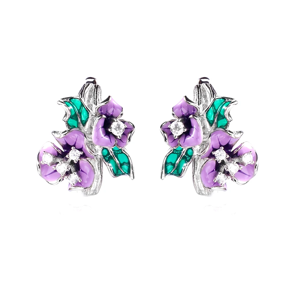 RainMarch Bohemia Enamel Stud Earrings For Women Engagement Earring Handmade Flower Earring Cubic Zirconia Wedding Party Jewelry