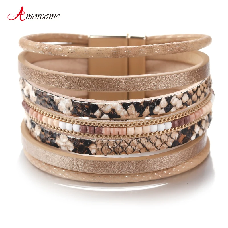 Amorcome Multilayer Leather Bracelets for Women 2019 Boho Snake Skin Pattern Ladies Bohemian Wide Wrap Bracelet Female Jewelry
Amorcome Multilayer Leather Bracelets for Women 2019 Boho Snake Skin Pattern Ladies Bohemian Wide Wrap Bracelet Female Jewelry