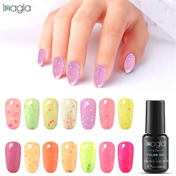 

Inagla 8ml Cheese Candy UV LED Gel Polish Top Base Coat Needed Soak Off Nail Lacquer Gel Varnish Semi Permanent Nail Polishes