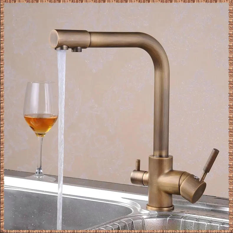 Free Shipping Retail Promotion Antique Brass Kitchen Sink Faucet Water Purification Filter Swivel Spout Mixer taps HJ-0175F bath |