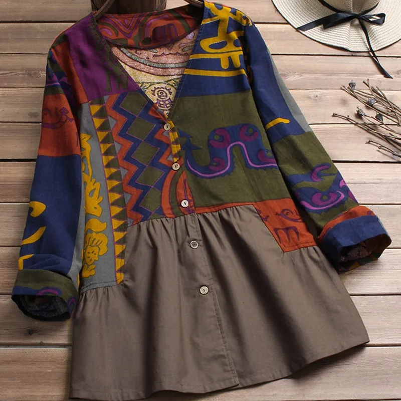 Women's Long Sleeve Plus Size Top Vintage Print Shirt Large Size Bohemian Cardigan Button Top Spring and Autumn Ladies Clothing
Women's Long Sleeve Plus Size Top Vintage Print Shirt Large Size Bohemian Cardigan Button Top Spring and Autumn Ladies Clothing