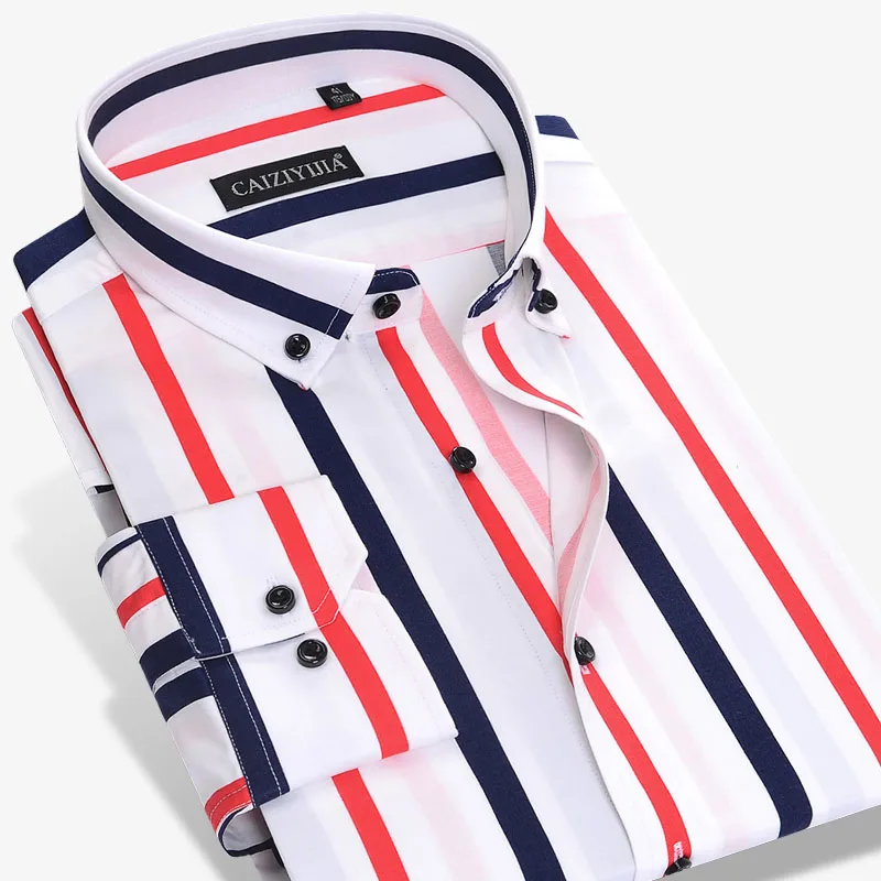 Fashion Men's Striped Casual Shirts Button-Down Collar High Quality Cotton Slim Fit Long Sleeve Men Social Business Dress Shirts
Fashion Men's Striped Casual Shirts Button-Down Collar High Quality Cotton Slim Fit Long Sleeve Men Social Business Dress Shirts