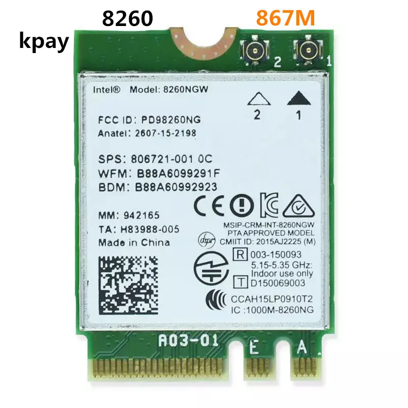 Wireless For Intel 8260 AC 8260NGW Dual Band 867Mbps NGFF Wifi Network Card 8260ac 2.4Ghz/5Ghz 802.11ac Bluetooth 4.2 For Laptop
Wireless For Intel 8260 AC 8260NGW Dual Band 867Mbps NGFF Wifi Network Card 8260ac 2.4Ghz/5Ghz 802.11ac Bluetooth 4.2 For Laptop
