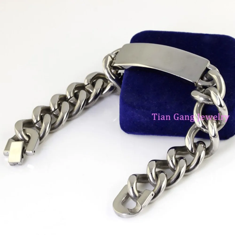 

High Quality! 316L Stainless Steel Heavy New Polished Mens ID Cowboy Chain Bracelet Bangle Best Gift New Design
