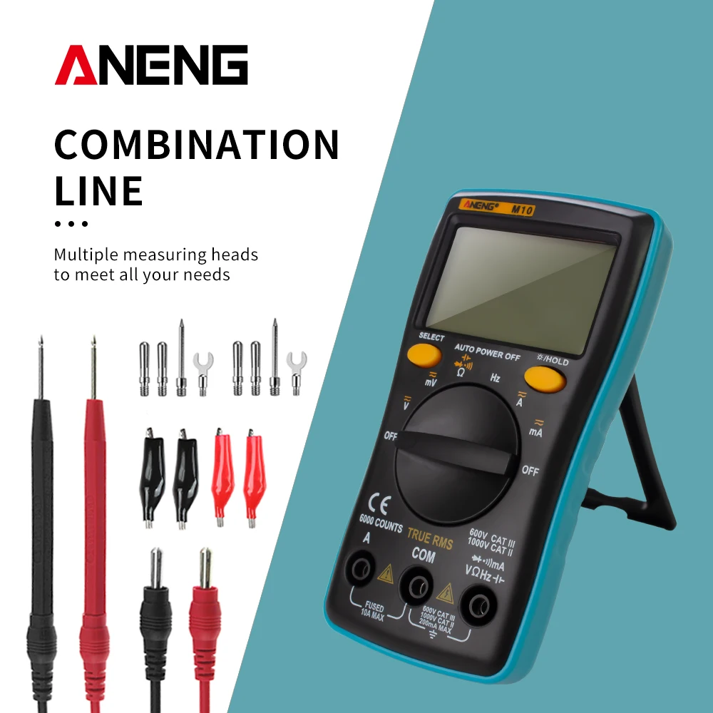ANENG M10 AN8001 Portable LCD Digital Multimeter 6000 Counts Backlight AC/DC Ammeter Voltmeter Ohm Meter 16-In-1combination Line
ANENG M10 AN8001 Portable LCD Digital Multimeter 6000 Counts Backlight AC/DC Ammeter Voltmeter Ohm Meter 16-In-1combination Line