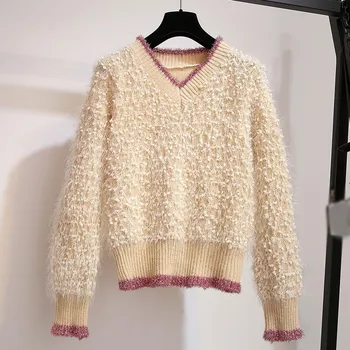 Winter Autumn Women Knit Sweaters Pullovers Casual V-Neck Shiny Tassels Sweater Tassel Solid Long Sleeve Loose Jumpers
Winter Autumn Women Knit Sweaters Pullovers Casual V-Neck Shiny Tassels Sweater Tassel Solid Long Sleeve Loose Jumpers