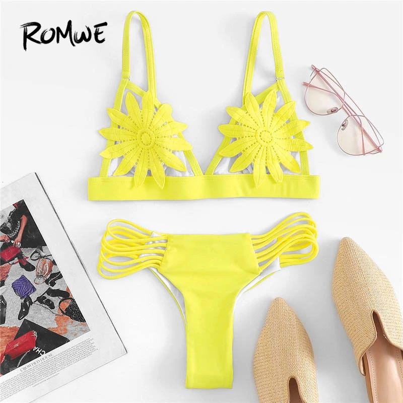 Romwe Sport Yellow Ladder Cut-Out Appliques Bikini Set Triangle Solid Beach Holiday Hot Sexy Swimsuit Women Summer Swimwear
Romwe Sport Yellow Ladder Cut-Out Appliques Bikini Set Triangle Solid Beach Holiday Hot Sexy Swimsuit Women Summer Swimwear