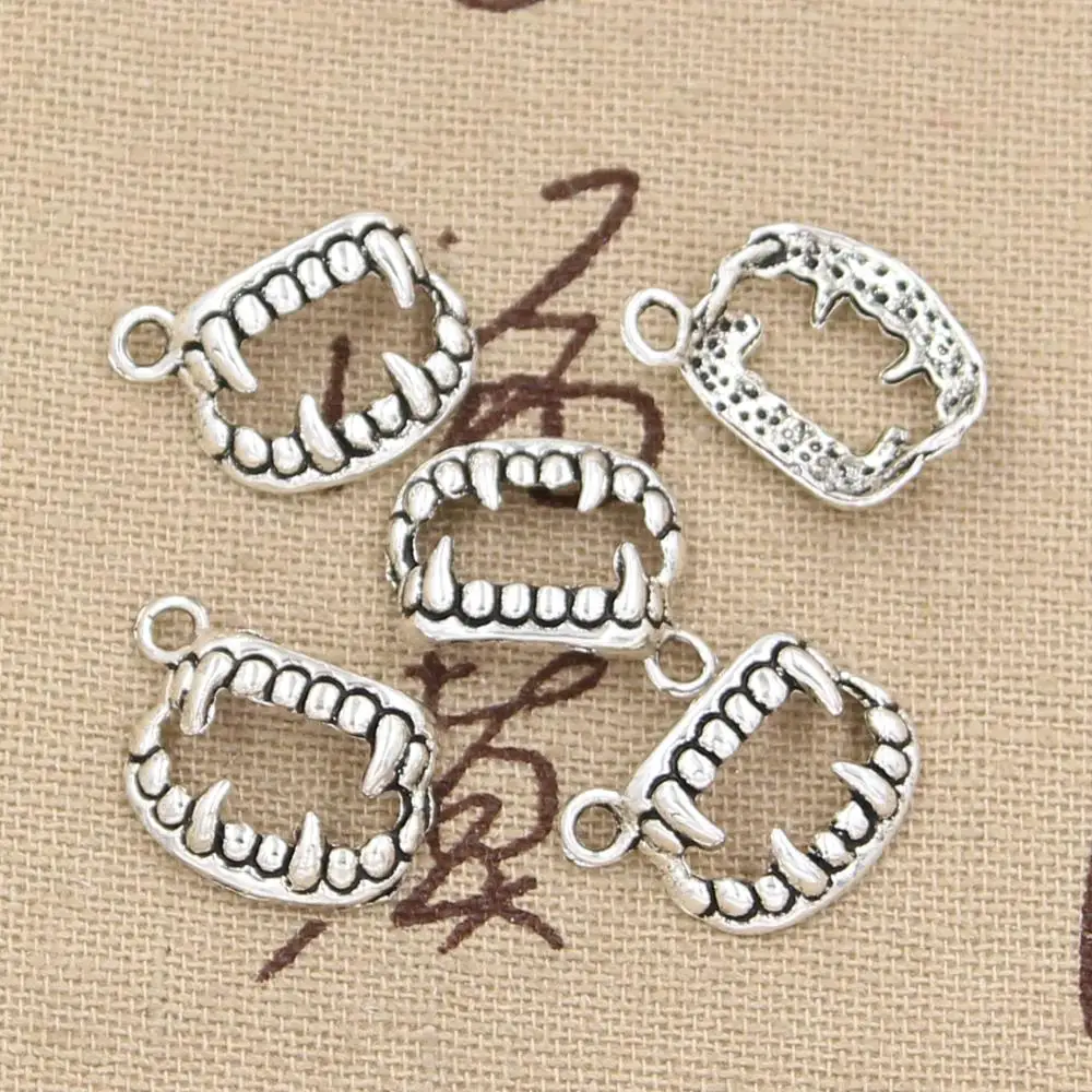 30pcs Charms Vampire Dracula Fangs Teeth 17x12mm Handmade Pendant making Vintage Tibetan Silver color DIY For Bracelet Necklace | Украшения