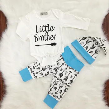 2018 Baby Boys 3Pcs Clothes Set Long Sleeve "little brother" Lette Romper +Arrow Pant + Hat Set Newborn Baby Clothing Set
2018 Baby Boys 3Pcs Clothes Set Long Sleeve "little brother" Lette Romper +Arrow Pant + Hat Set Newborn Baby Clothing Set