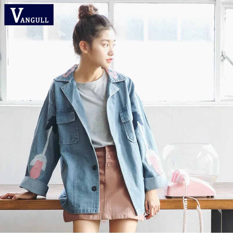 Vangull Autumn Women Jean Jacket Casual Double Pocket Decorated Denim Jacket Embroidery Ladies Elegant Jackets Coats 2019 New
Vangull Autumn Women Jean Jacket Casual Double Pocket Decorated Denim Jacket Embroidery Ladies Elegant Jackets Coats 2019 New