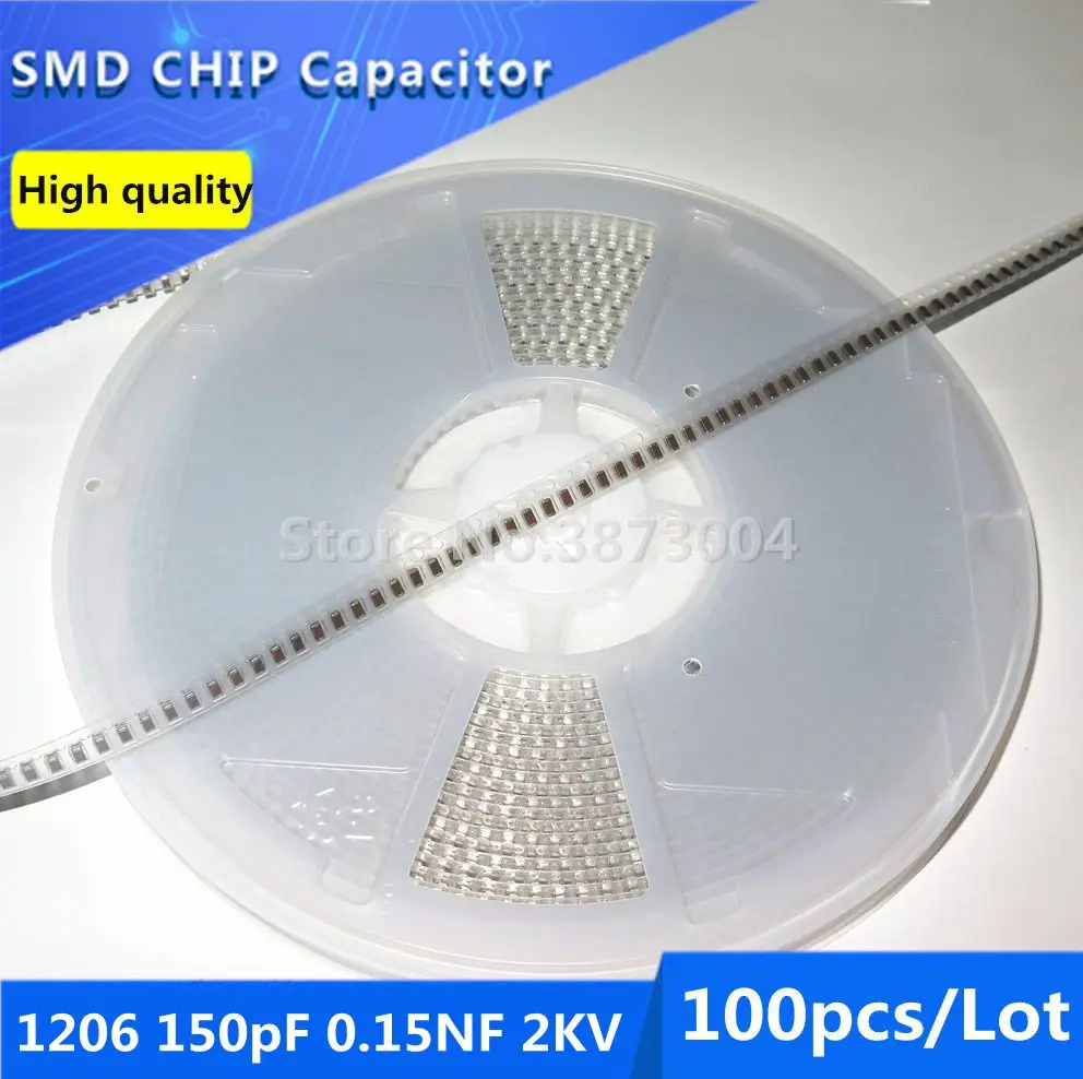 

100pcs 1206 150pF 0.15NF 2KV 2000V 10% Thick Film Chip Multilayer Ceramic Capacitor