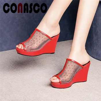 CONASCO Breathable Mesh Comfortable Slippers For Women Genuine Leaether High Heels Summer Elegant Wedge Sandals Shoes Woman
CONASCO Breathable Mesh Comfortable Slippers For Women Genuine Leaether High Heels Summer Elegant Wedge Sandals Shoes Woman