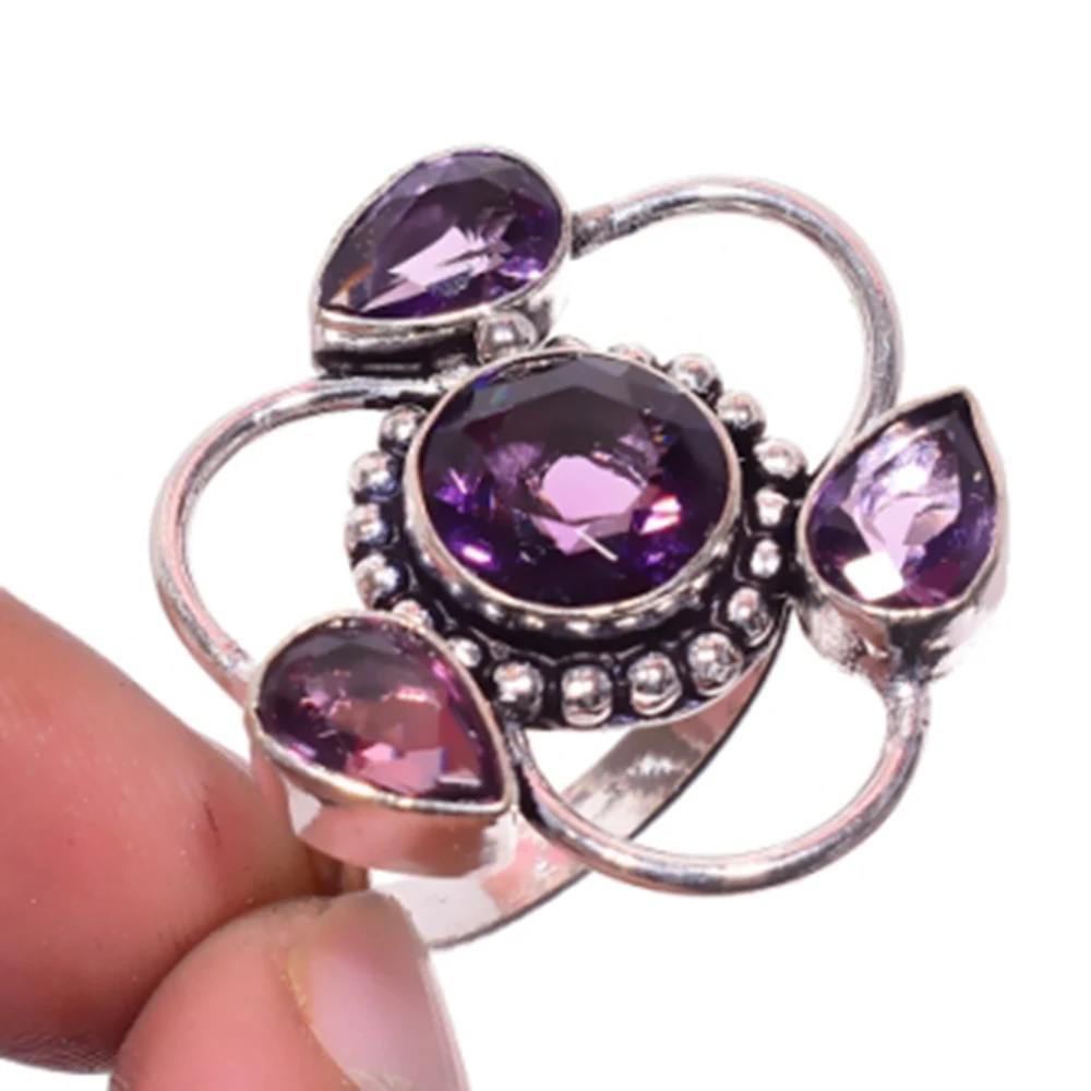 Amethysts Ring Silver Overlay over Copper, USA Size 7.75 , R4988 
Amethysts Ring Silver Overlay over Copper, USA Size 7.75 , R4988