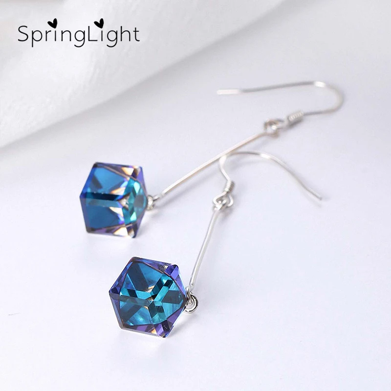SpringLight синего цвета с украшением в виде кристаллов Рубика кубическая серьга