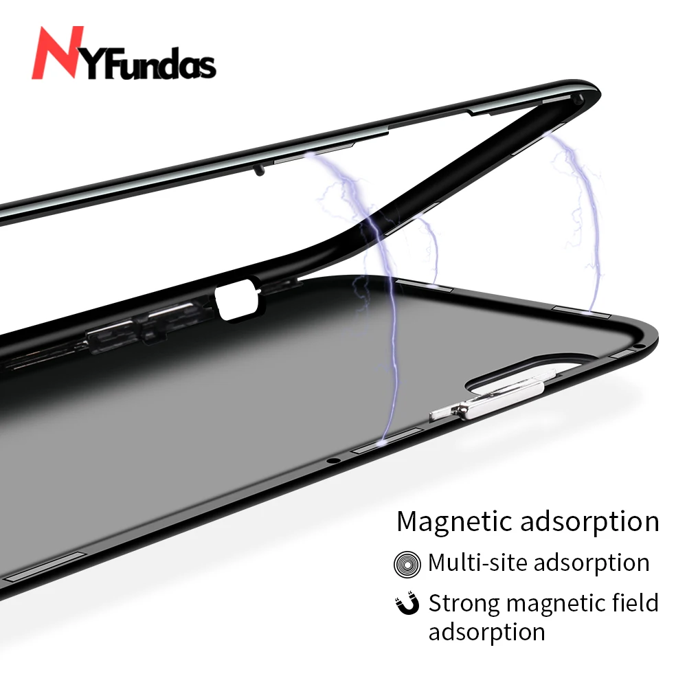 NYFundas для iphone X Магнитный адсорбционный флип металлический закаленное стекло