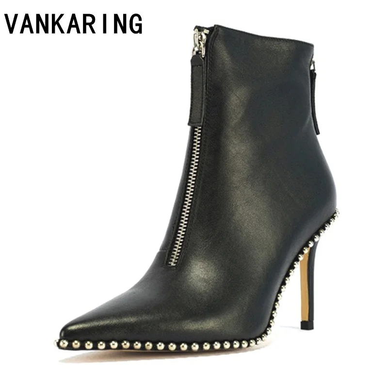 VANKARING 2018 superstar genuine leather rivets pointed toe zipper metal slip on fashion black high heels warm women ankle boots
VANKARING 2018 superstar genuine leather rivets pointed toe zipper metal slip on fashion black high heels warm women ankle boots