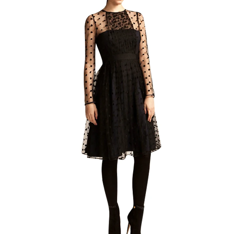 Women Vintage Summer Style Dresses Elegant Style Polka Dot Pattern Sheer Panel&Cover High Waist Black Dress
Women Vintage Summer Style Dresses Elegant Style Polka Dot Pattern Sheer Panel&Cover High Waist Black Dress