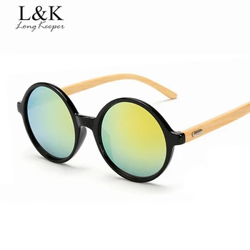 

Long Keeper Retro Bamboo Arms Sunglasses Men Women Vintage Round Small Sun Glasses Wooden Sun Glasses Real Wood Temples Eyewears