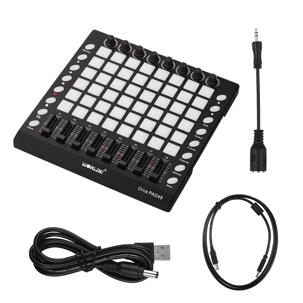 WORLDE PAD48 Portable USB MIDI Drum Pad Controller 48 RGB Backlit Pads 8 Knobs 16 Buttons 8 Sliders with USB Cable
WORLDE PAD48 Portable USB MIDI Drum Pad Controller 48 RGB Backlit Pads 8 Knobs 16 Buttons 8 Sliders with USB Cable