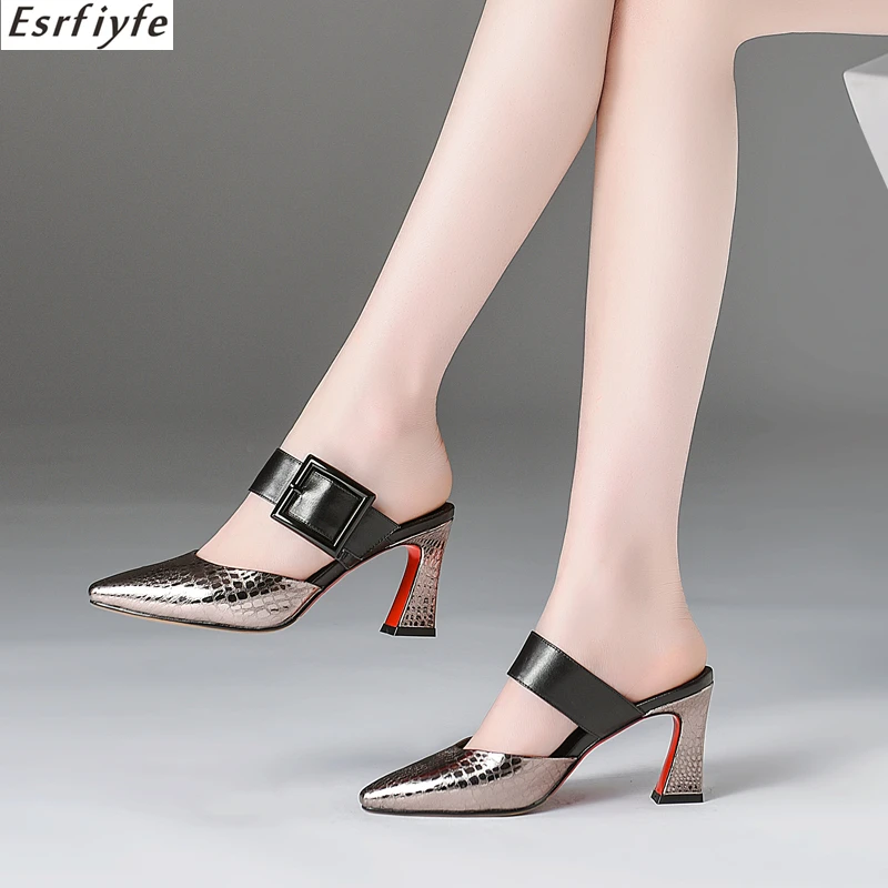 ESRFIYFE High Quality Women High Heel Genuine Leather Slip on Pointed Toe 2019 Spring Summer Sexy Fashion Casual Slippers
ESRFIYFE High Quality Women High Heel Genuine Leather Slip on Pointed Toe 2019 Spring Summer Sexy Fashion Casual Slippers