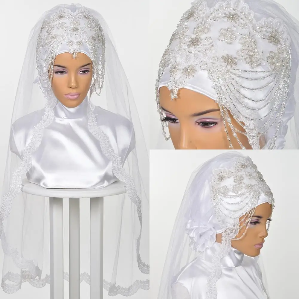 Luxury Muslim Wedding Bridal Hijab 2019 Lace Voile Khimar Islamic Nikkah Voile Mariage Veils One-Layer Fingertip Length
Luxury Muslim Wedding Bridal Hijab 2019 Lace Voile Khimar Islamic Nikkah Voile Mariage Veils One-Layer Fingertip Length