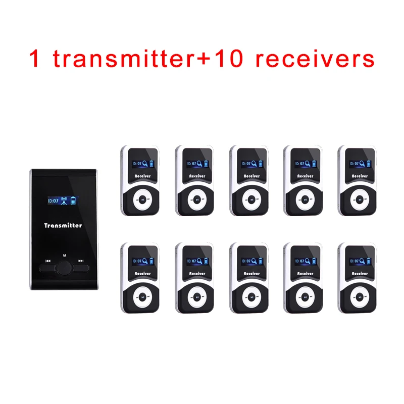 Frequency Range: 72MHz-76MHz / 195MHz--230MHz / Wireless Audio Tour Guide System Device ( 1 Transmitter + 10 Receivers )
Frequency Range: 72MHz-76MHz / 195MHz--230MHz / Wireless Audio Tour Guide System Device ( 1 Transmitter + 10 Receivers )
