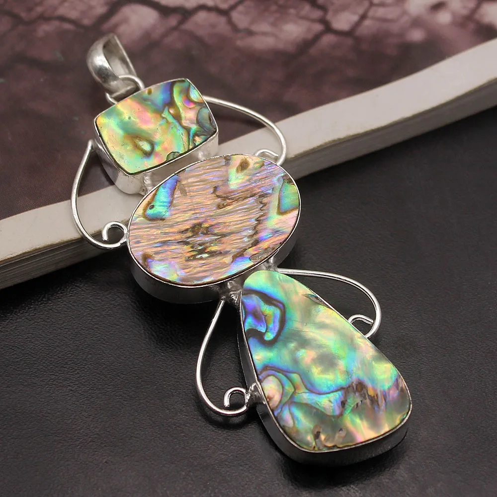 Beautiful Fashion Natural Abalone Shell 925 Sterling Silver Color Charm Necklace Pendant 3 1/8 Inch H24 | Украшения и аксессуары
