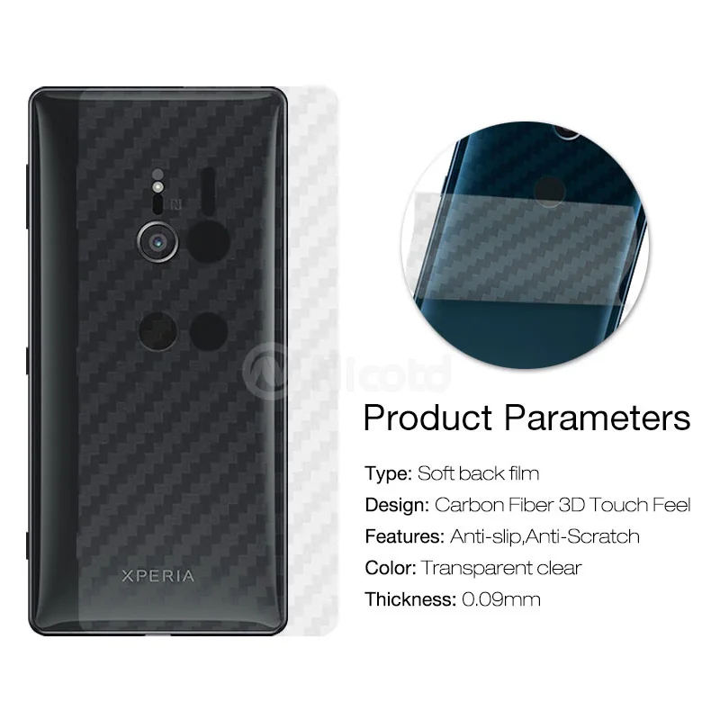 Nicotd 3D For Sony XZ1 Compact Carbon Fiber Phone Back Protector Film For Sony XZ2 Compact XA2 Ultra XZ Premium 3Pack Protective (4)