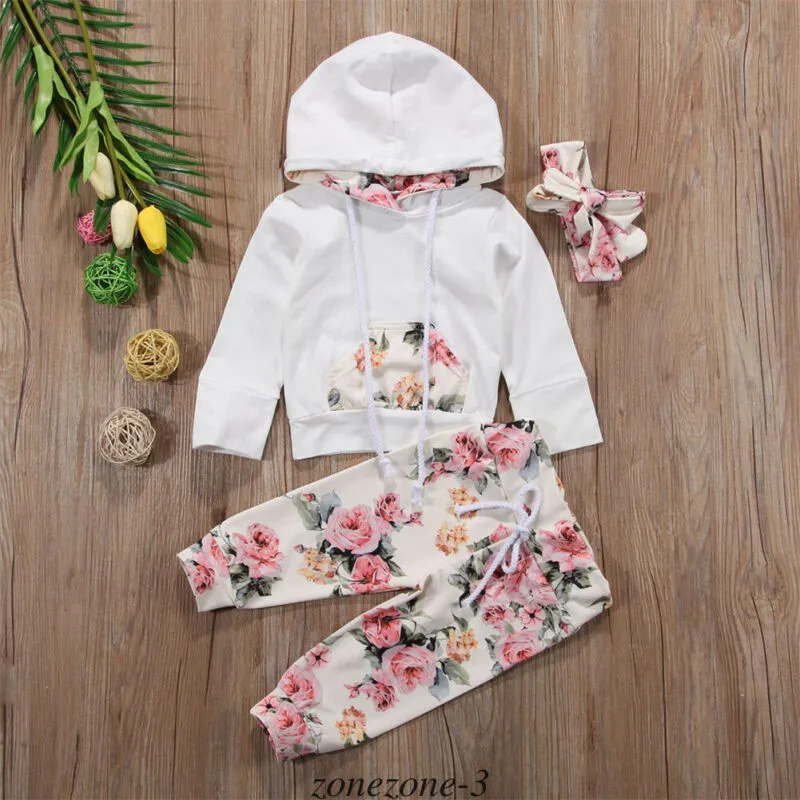 0-24M 3cps Baby Girl Clothing Set Long Sleeve Hooded Sweater Girls White Pink Floral Print Long Pants Girls Set Children Outfits
0-24M 3cps Baby Girl Clothing Set Long Sleeve Hooded Sweater Girls White Pink Floral Print Long Pants Girls Set Children Outfits