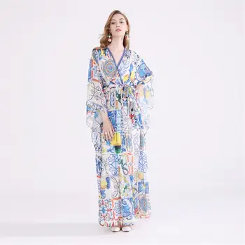 Women Maxi Dress 2018 High Quality Designer Runway V-Neck Batwing Sleeve Printed Sashes Elegant Party Dresses NPD0787
Women Maxi Dress 2018 High Quality Designer Runway V-Neck Batwing Sleeve Printed Sashes Elegant Party Dresses NPD0787