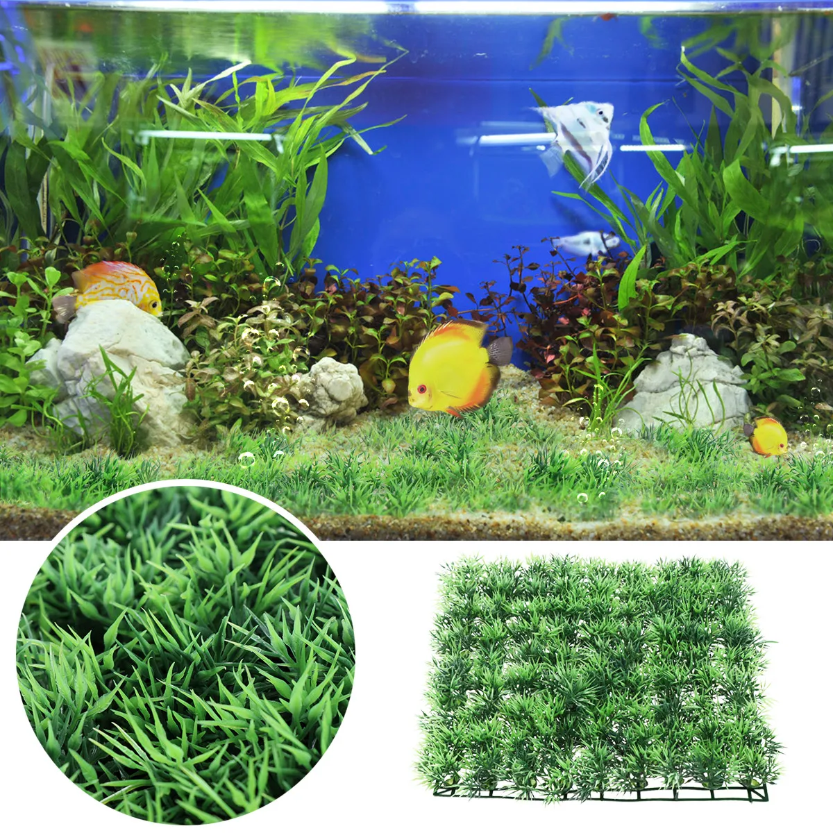 Ueetek Fish Tank Square Artificial Grass Lawn Aquarium Fake Grass