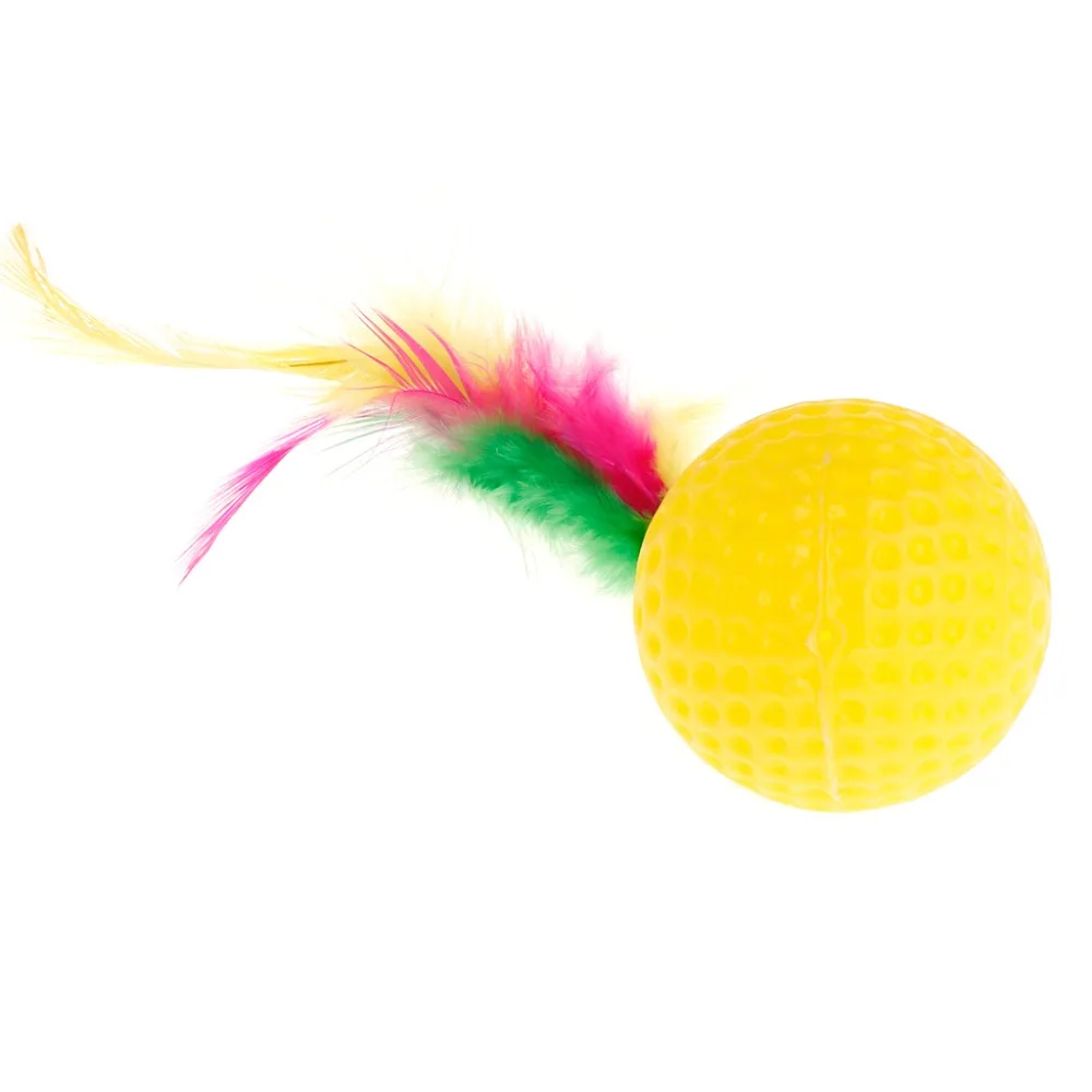 Cat Teaser Golf Ball Feather Colorful Toys Squeaky Chew Play Intelligent Interactive Funny Pet Dog Puppy Kitten Supplies