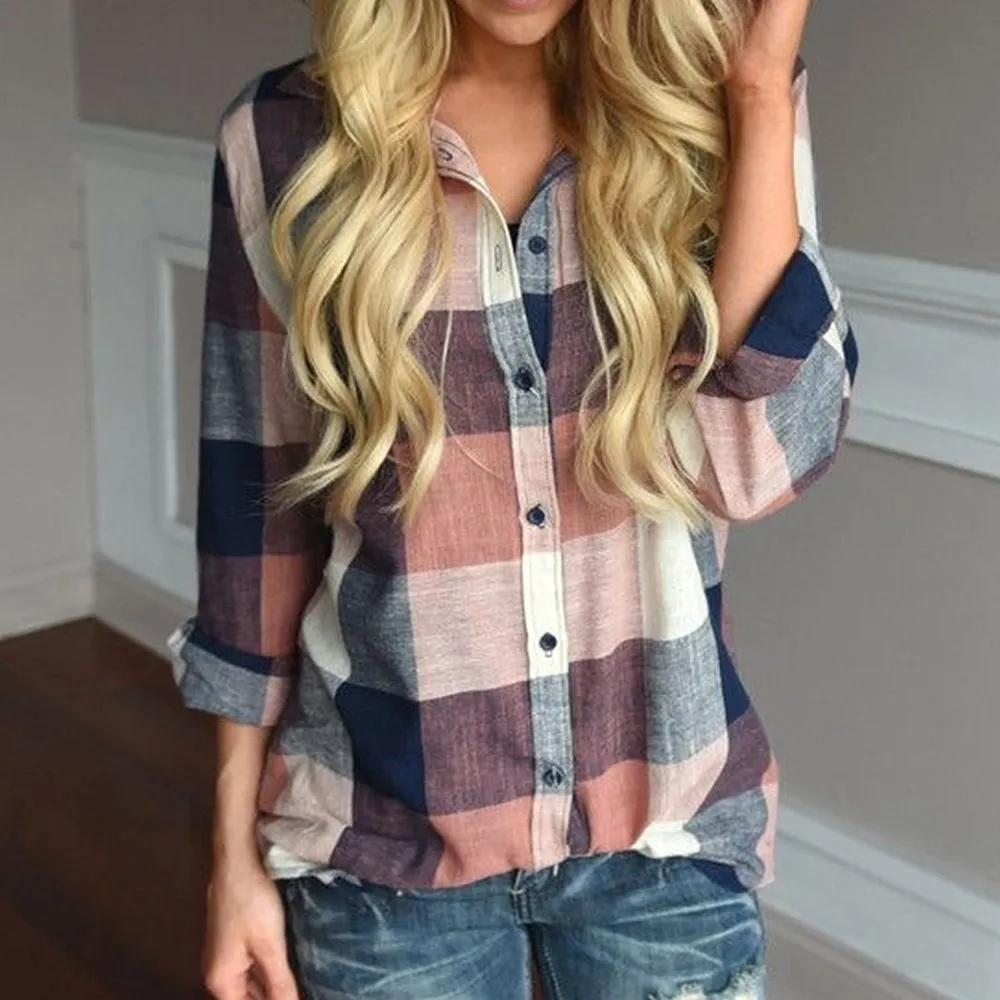 Women Shirt Blouse Top Plaid Printing Casual Matching Color Long Sleeve Button Loose oversized Blouses 5xL camisa femenina femme
Women Shirt Blouse Top Plaid Printing Casual Matching Color Long Sleeve Button Loose oversized Blouses 5xL camisa femenina femme