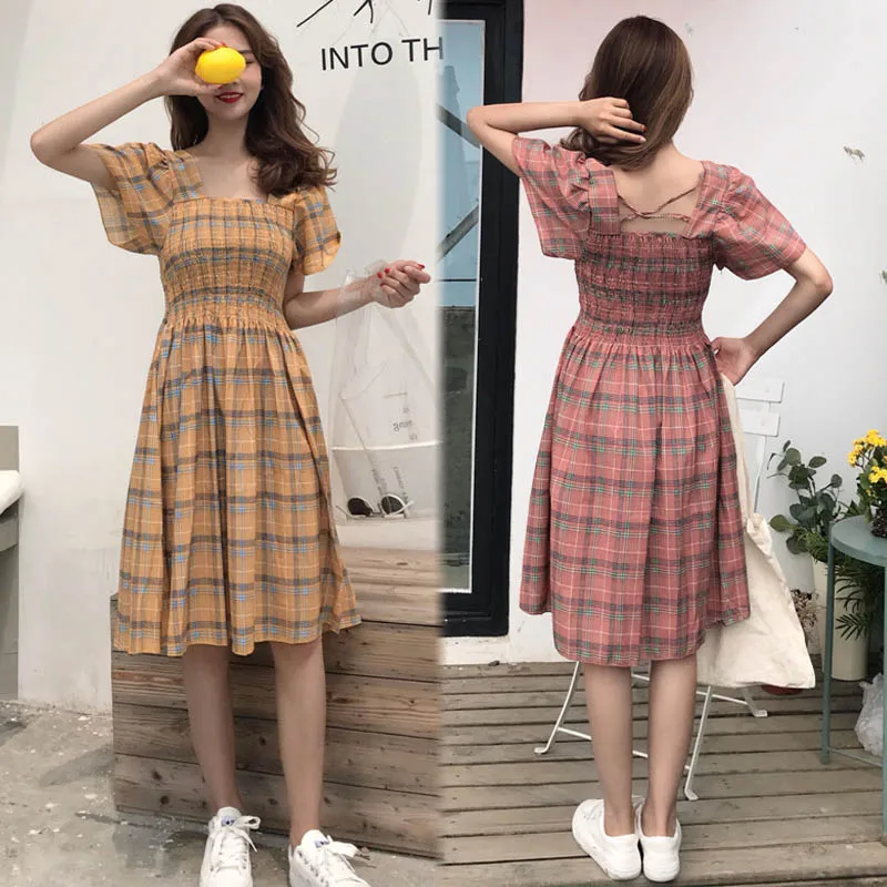 Plus Size Chiffon Yellow/Red Plaid Print Cross Backless Midi Dress Summer Puff Sleeve Elastic High Waist Dresses Women Big Size
Plus Size Chiffon Yellow/Red Plaid Print Cross Backless Midi Dress Summer Puff Sleeve Elastic High Waist Dresses Women Big Size