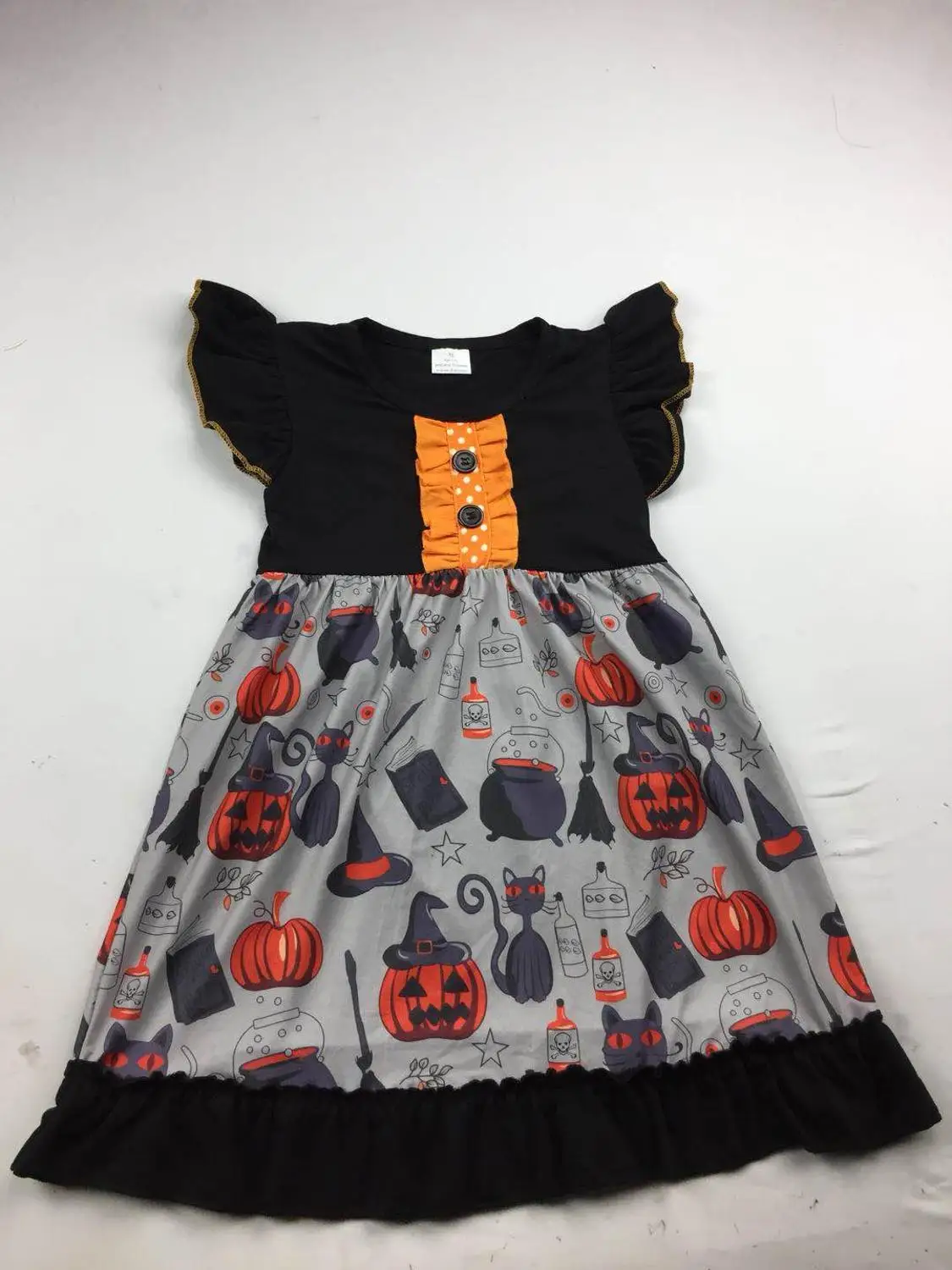 Hallowmas kids clothes high quality flying sleeve pumpkin and cat pattern baby girl dress
Hallowmas kids clothes high quality flying sleeve pumpkin and cat pattern baby girl dress