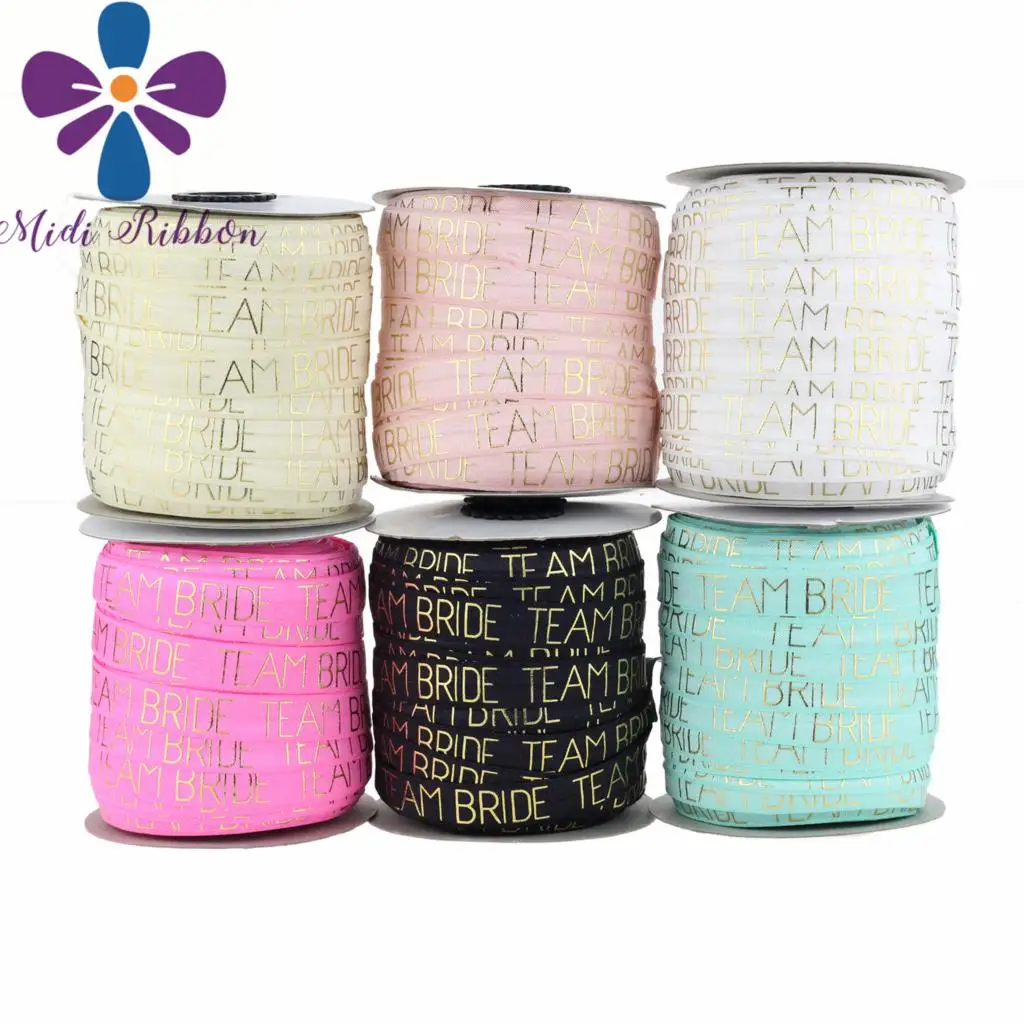 5/8"16mm "Bride Team" Patterns Gold Foil Printed Fold Over Elastic Ribbon 50yards/roll Hair Band Making DIY Wedding Decor
5/8"16mm "Bride Team" Patterns Gold Foil Printed Fold Over Elastic Ribbon 50yards/roll Hair Band Making DIY Wedding Decor