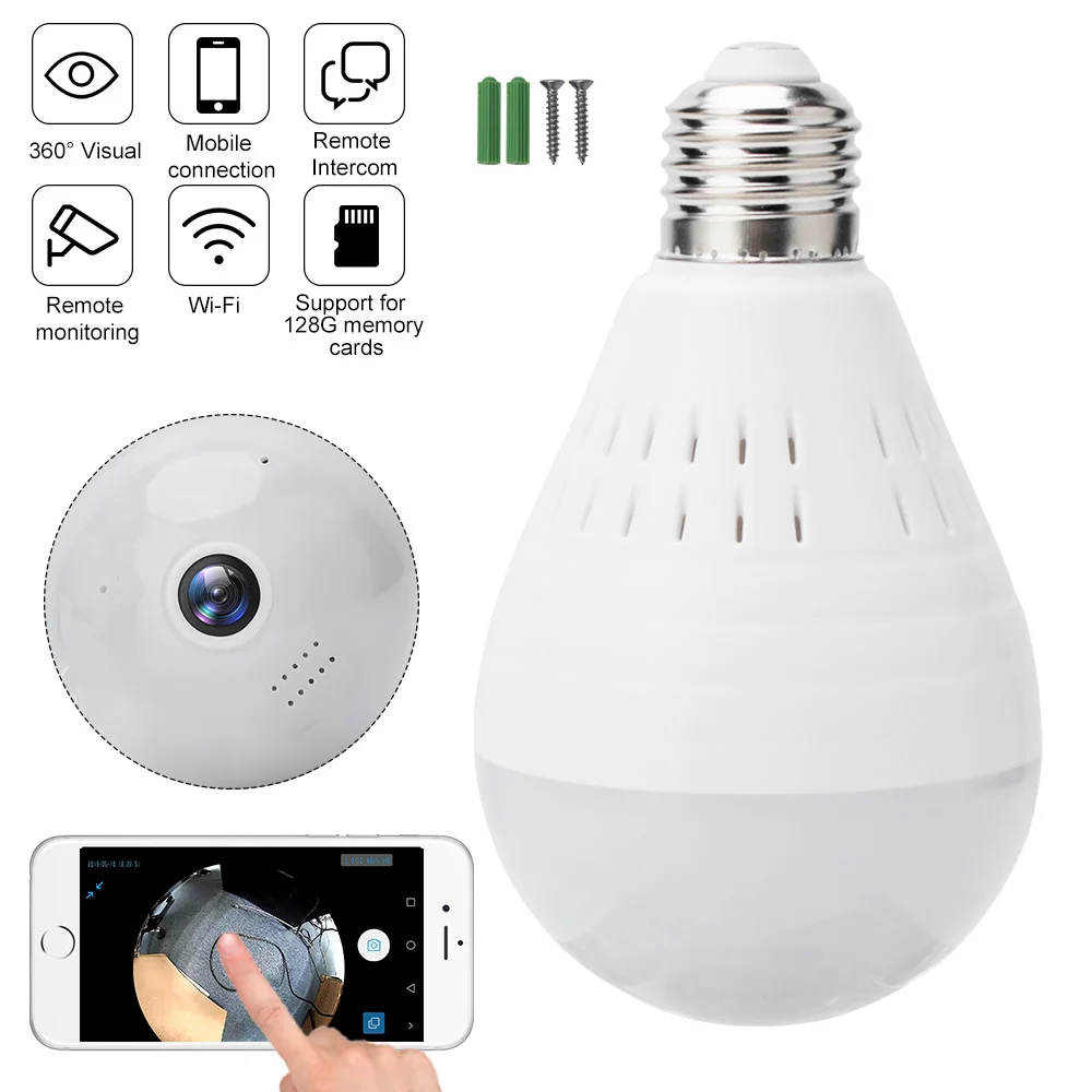 BORUiT Panoramic 360 Degree WIFI Camera LED Bulb 1080P Full HD Fisheye Wireless Home Security Camera E27 Light Bulb
BORUiT Panoramic 360 Degree WIFI Camera LED Bulb 1080P Full HD Fisheye Wireless Home Security Camera E27 Light Bulb