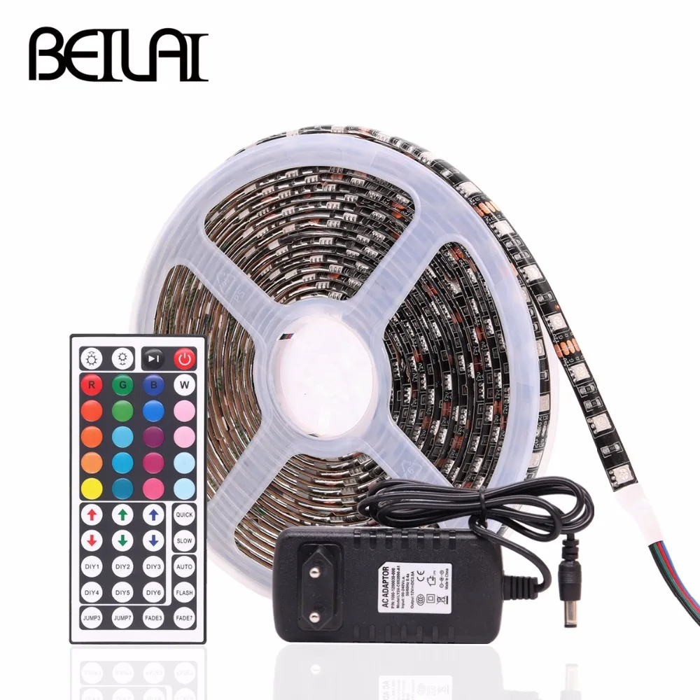 RGB LED Strip 5050 Black PCB 30LEDs/m 60LEDs/m Waterproof DC 12V Light Flexible Neon Tape with Power and Controller | Освещение