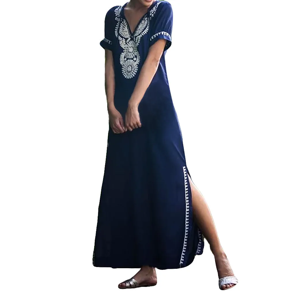 2019 Summer Sundress Women Beach Dress Loose Plus Size Navy V-Neck Easy Slit Solid Lace Patchwork Long Dress L529
2019 Summer Sundress Women Beach Dress Loose Plus Size Navy V-Neck Easy Slit Solid Lace Patchwork Long Dress L529